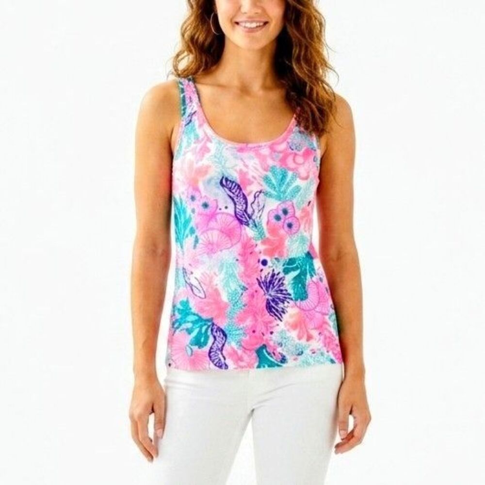 LILLY PULITZER Tank Top in Seaside Carnivale Print Women Extra Small XS